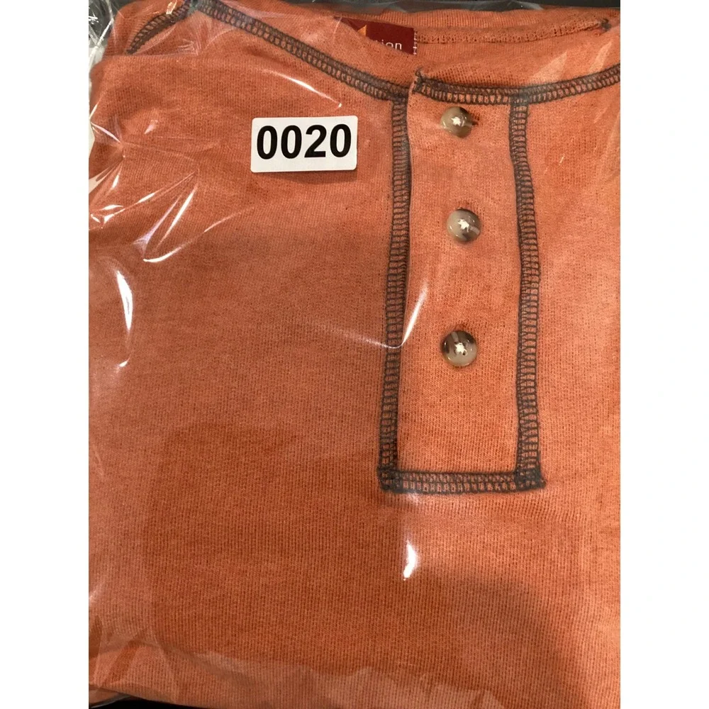 Junction West Mens Henley Shirt Long Sleeve Burnt Orange Size M Contrast‎ Stitch